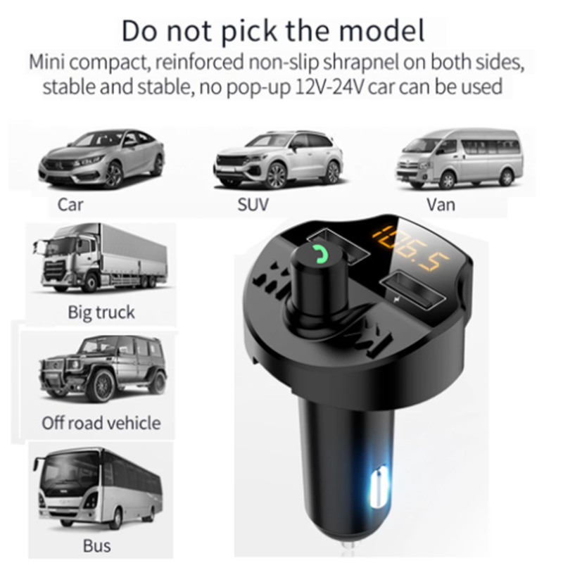 Usb car phone charger fm modulator bluetooth audio receiver transmitter led display  mp3 player car charger for huawei samsung