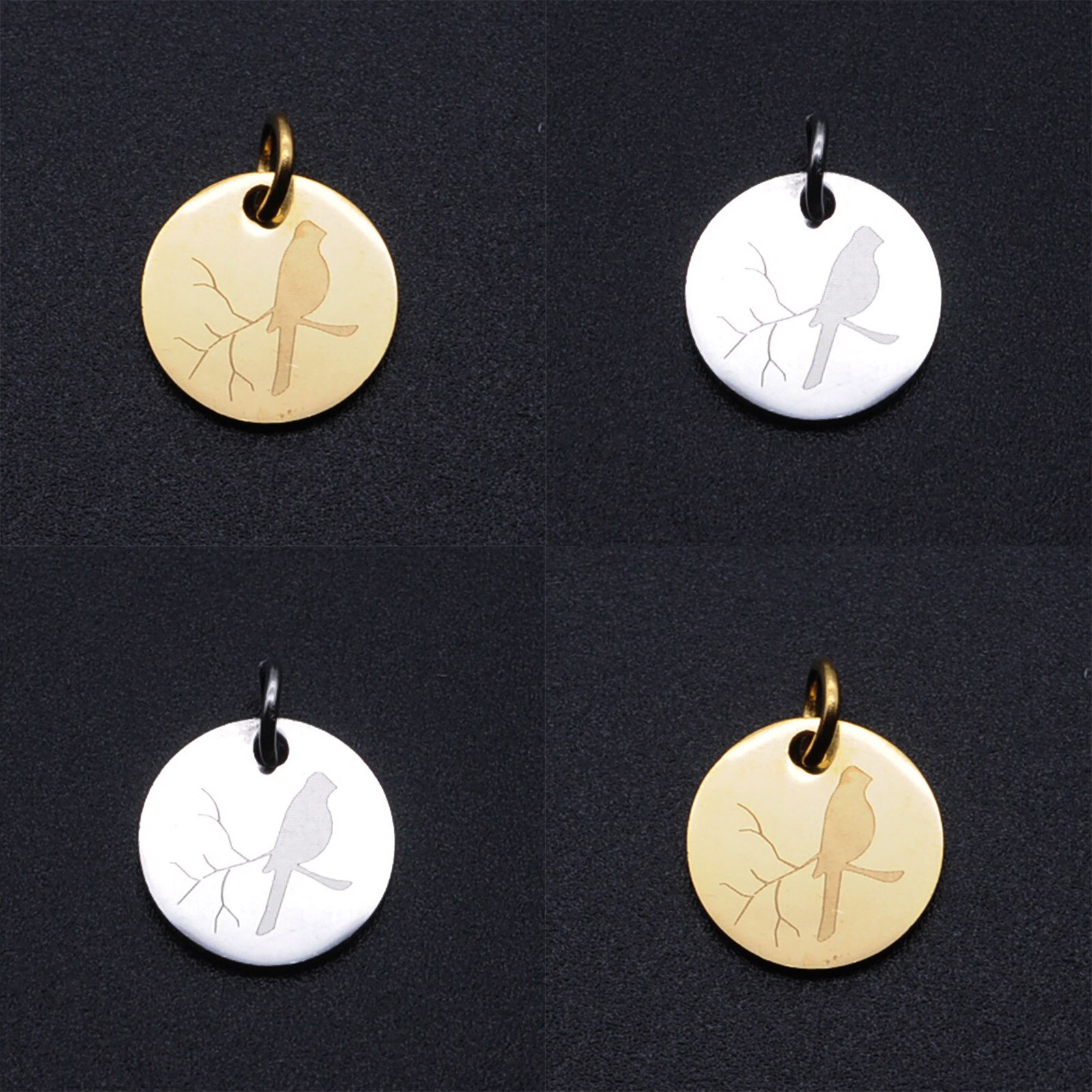 Breloques rondes multicolores en acier inoxydable 304, pendentifs métalliques à motif d'oiseau, fabrication de colliers et de Bracelets, bijoux 16mm x 12mm,2 pièces