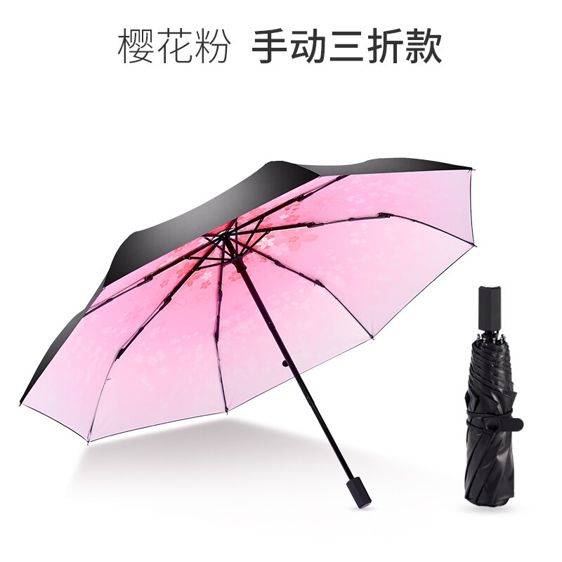 Mini paraguas coreano de protección Uv 5 paraguas plegable Upf50 + paraguas sombrilla de recubrimiento negro de mujer paraguas Sakura de U6B: B