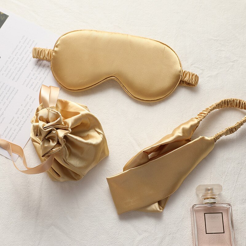 Máscara antifaz para dormir de seda para hombre y mujer, banda de algodón transpirable, suave, para aliviar los ojos: Golden