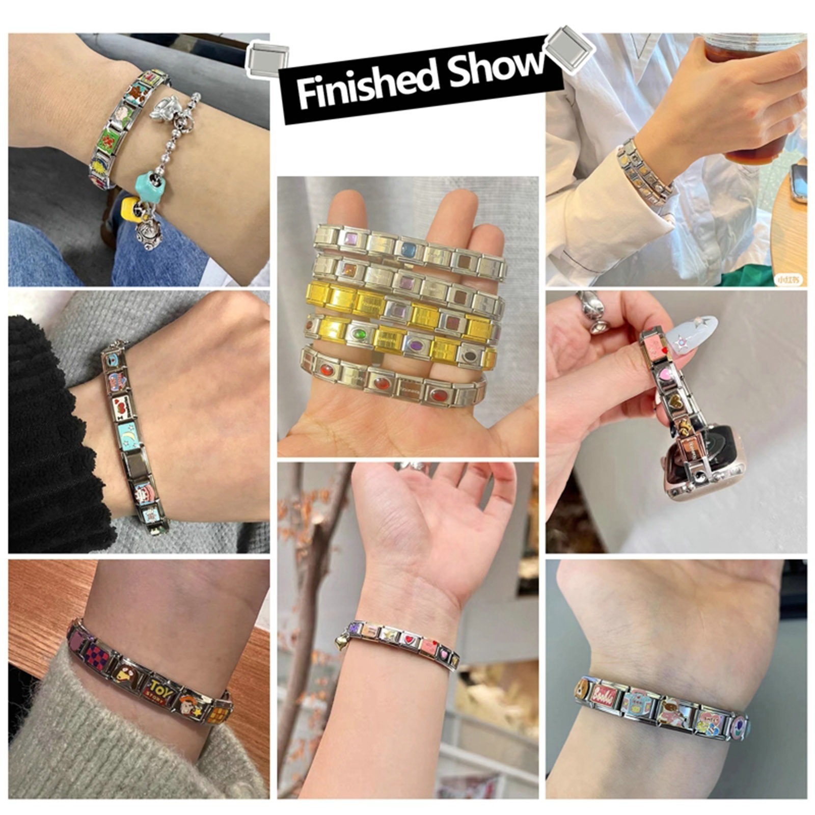 1 Stuk Zink Gebaseerde Legering & Roestvrij Staal Italiaanse Charme Links Voor Diy Armband Sieraden Maken Rechthoek Ster Bedels 10Mm X 9Mm