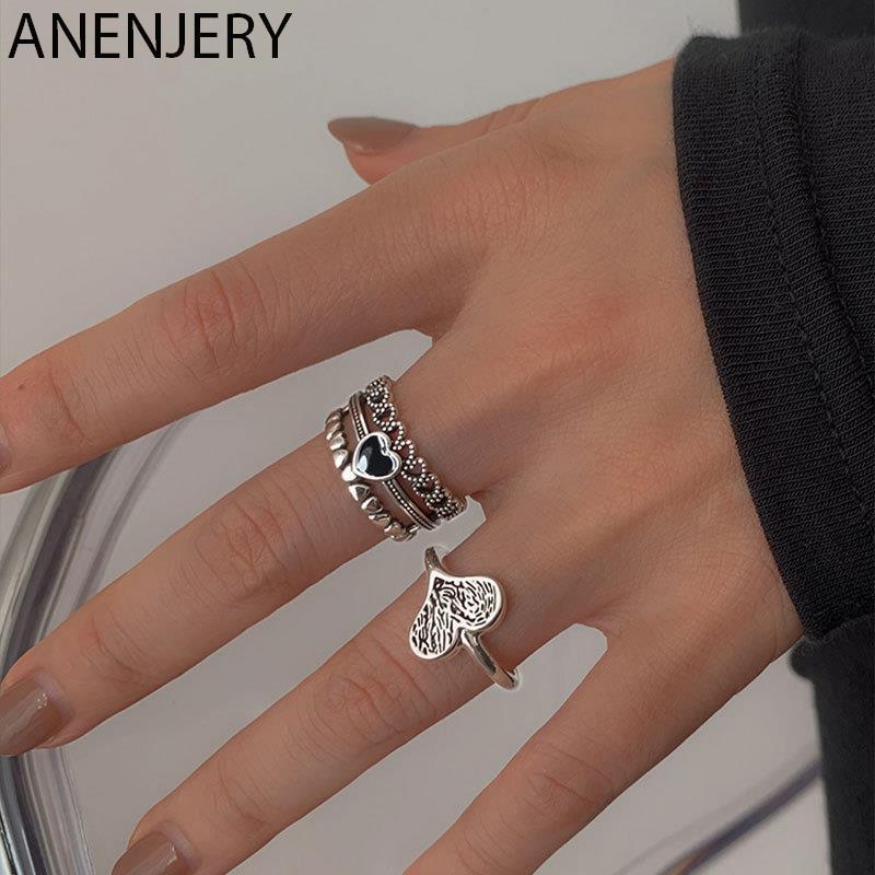 925 en argent Sterling multicouche coeur anneaux pour femmes hommes à la main amour coeur Thai argent anneaux bijoux