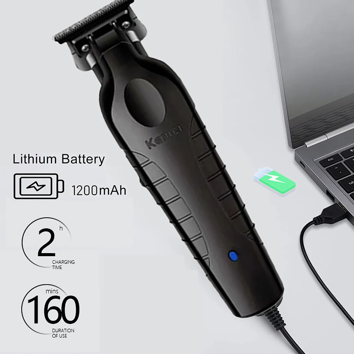Kemei 2299 Barber Cordless Hair Trimmer 0mm Zero Gapped Carving Clipper Detailer Electric Finish Cutting Machine