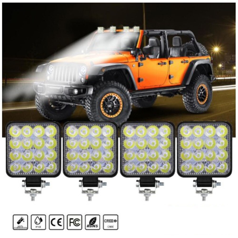 DC 12-24V LED Car Work Light 16LED Square 48W Engineering Light Inspection Light Offroad Roof Light Driving Lamp