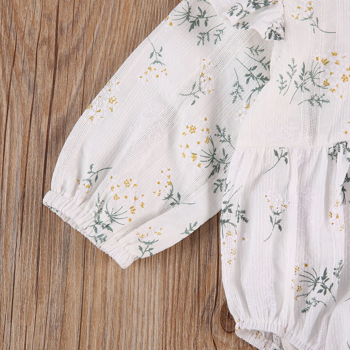 0-24M Infant Baby Girls Boys Bodysuits Headband 2pcs Long Sleeve Ruffles Flowers Print Jumpsuits