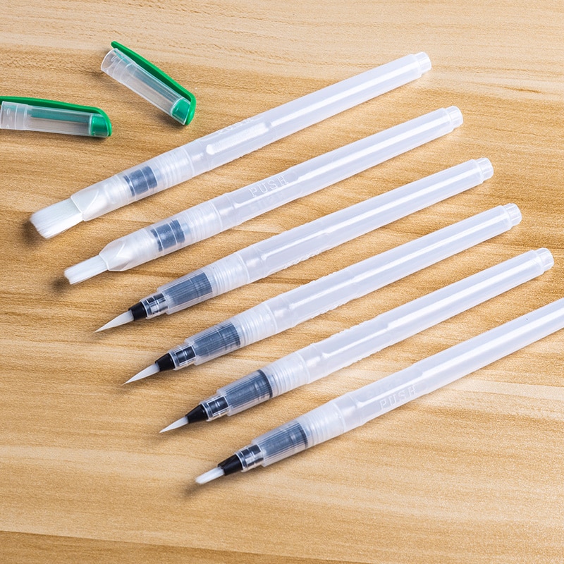 Juego de pinceles de agua, set de 6 pinceles suaves con depósito de agua para pintar con acuarelas