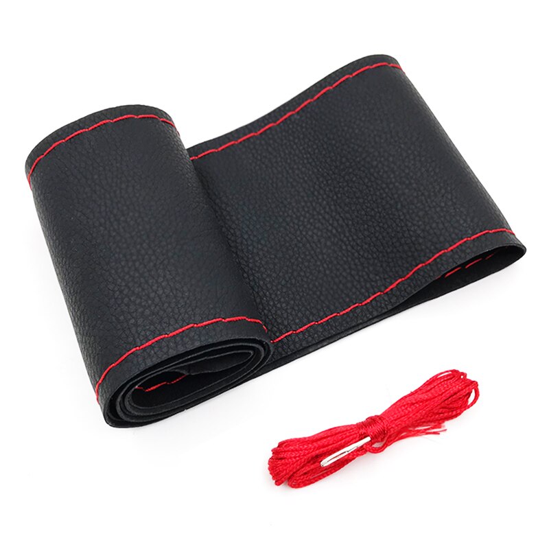 37Cm/38Cm Diy Stuurwiel Covers Soft Leather Braid Op De Stuurwiel Van Auto Met naald En Draad Interieur Accessoires: Red