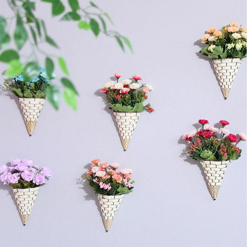 Natural Wicker Hanging Flower Basket Pot Garden Rattan Decor Wall Planter Plant Home Basket Hanging Pot Planter Rattan Vase Box