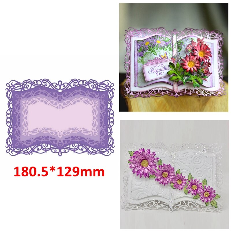 Retro Swirls Flowers Brochure Shaped Rectangle Photo Frame Edge DIY Scrapbooking Album Cards Paper Craft Making Template Die Cut: 4