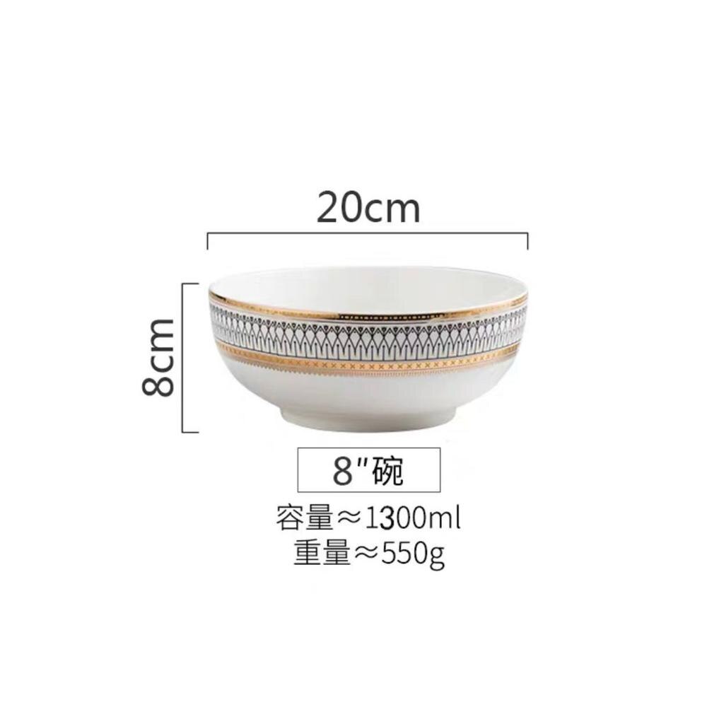 Vajilla de cerámica con borde de oro Retro de alto grado, plato para salsa, fideos, tazón de sopa, cuchara para cenas, juego de platos para carne, Deco para el hogar: Soup bowl-8inches