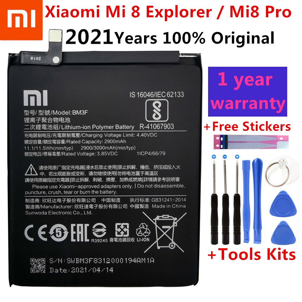 Xiao mi 100% Orginal BM3F 3000mAh battery For Xiaomi 8 Mi 8 Explorer/Mi8 Pro BM3F Phone Replacement Batteries +Tools