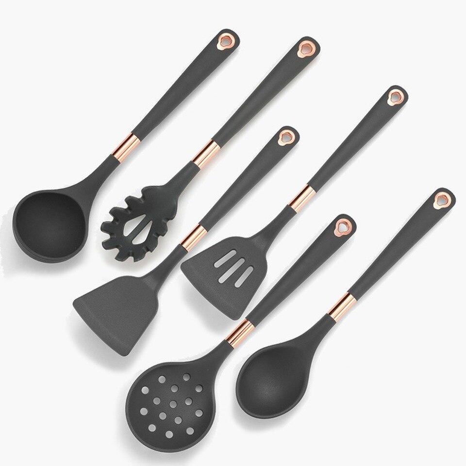 Silicone Kitchenware Set Cooking Tools Rose Gold-plated Simple Hanging Hole Easy To Store Kitchen Utensils Accessories Non-Stick: 6PCS