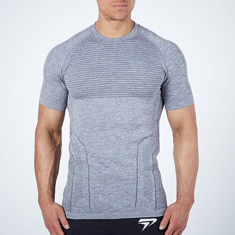 2021 nuovi uomini in esecuzione T-shirt sportiva attillata compressione maglietta asciutta rapida palestra maschile Fitness Bodybuilding jogging Tees top abbigliamento: GRAY / XXL