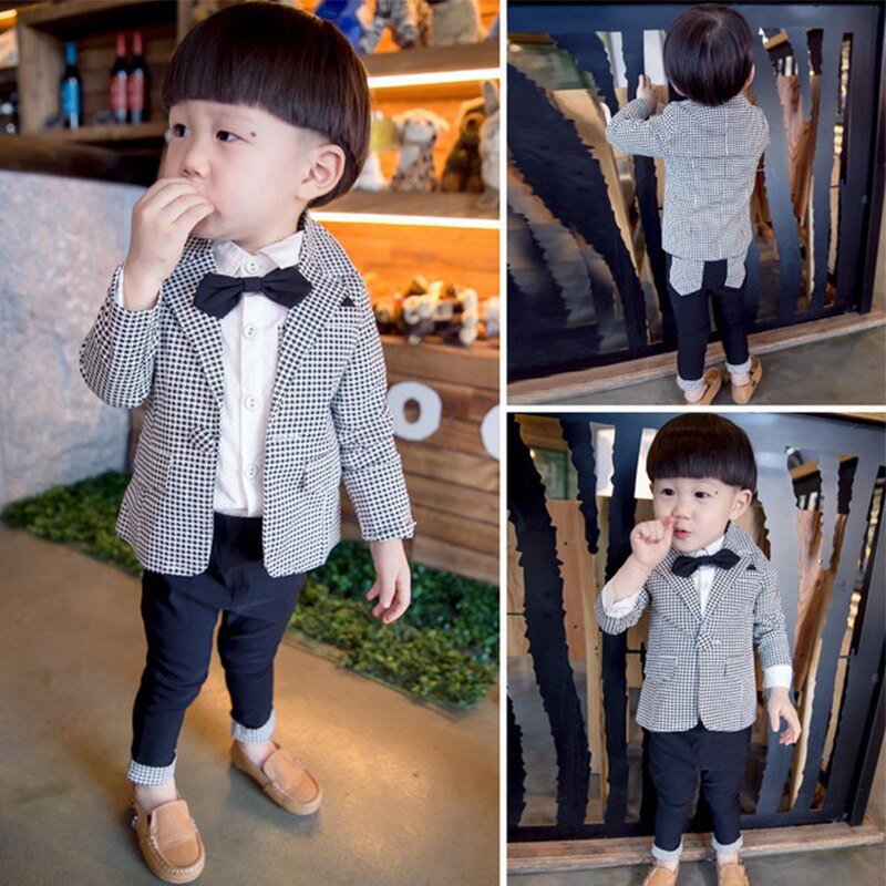 Plaid Boys Dress Suit Formal Wedding Formal Tuxedos Suits Teenager Kids School Uniform Spring Children&#39;s Costume Clothes