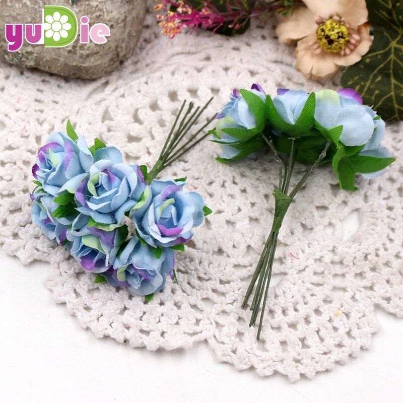 60 stücke Mini Mehrfarbig künstliche seide seide Rose hochzeit dekoration DIY kranz Kasten Clip kunst handgemachte falsche blume dekoration: Blau