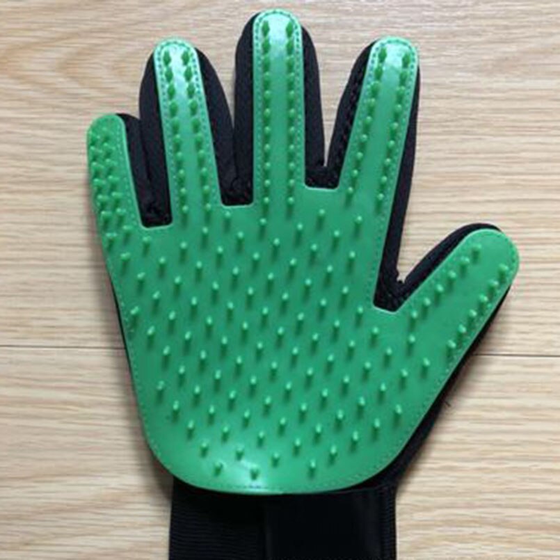 Guante de cepillo azul para animales y gatos, cepillo de limpieza, guantes de silicona para dedos para gatos, perros, removedor de pelo de mascotas, guante para acicalamiento de gatos: Green right hand