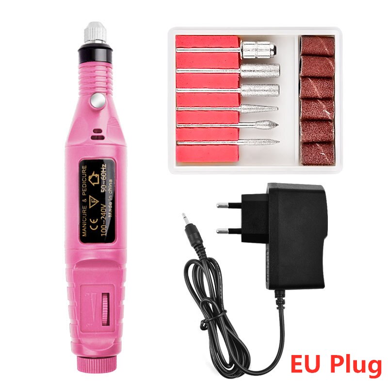 1 Kit électrique de Machine de perceuse à ongles électrique stylo d'art d'ongle 6 Bits perceuse tampon de ponçage lime à ongles Kit d'équipement d'art d'ongle: 05 Pink EU