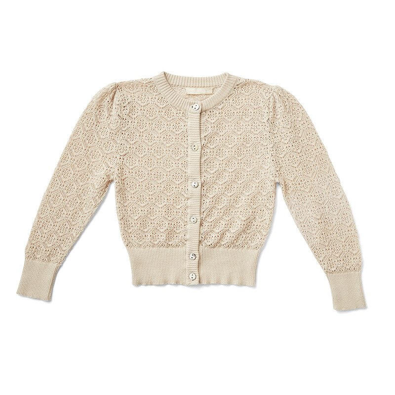 Lente en zomer meisje holle trui kinderen dunne cardigan: Beige / 2-3y