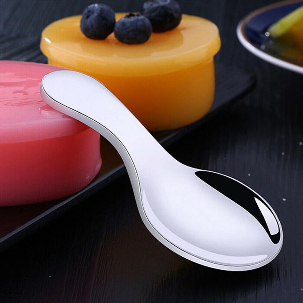 Tea Spoon Cute Children Round Stainless Steel Baby Ice Cream Soup Short Handled Safe Smooth Tableware For Kids