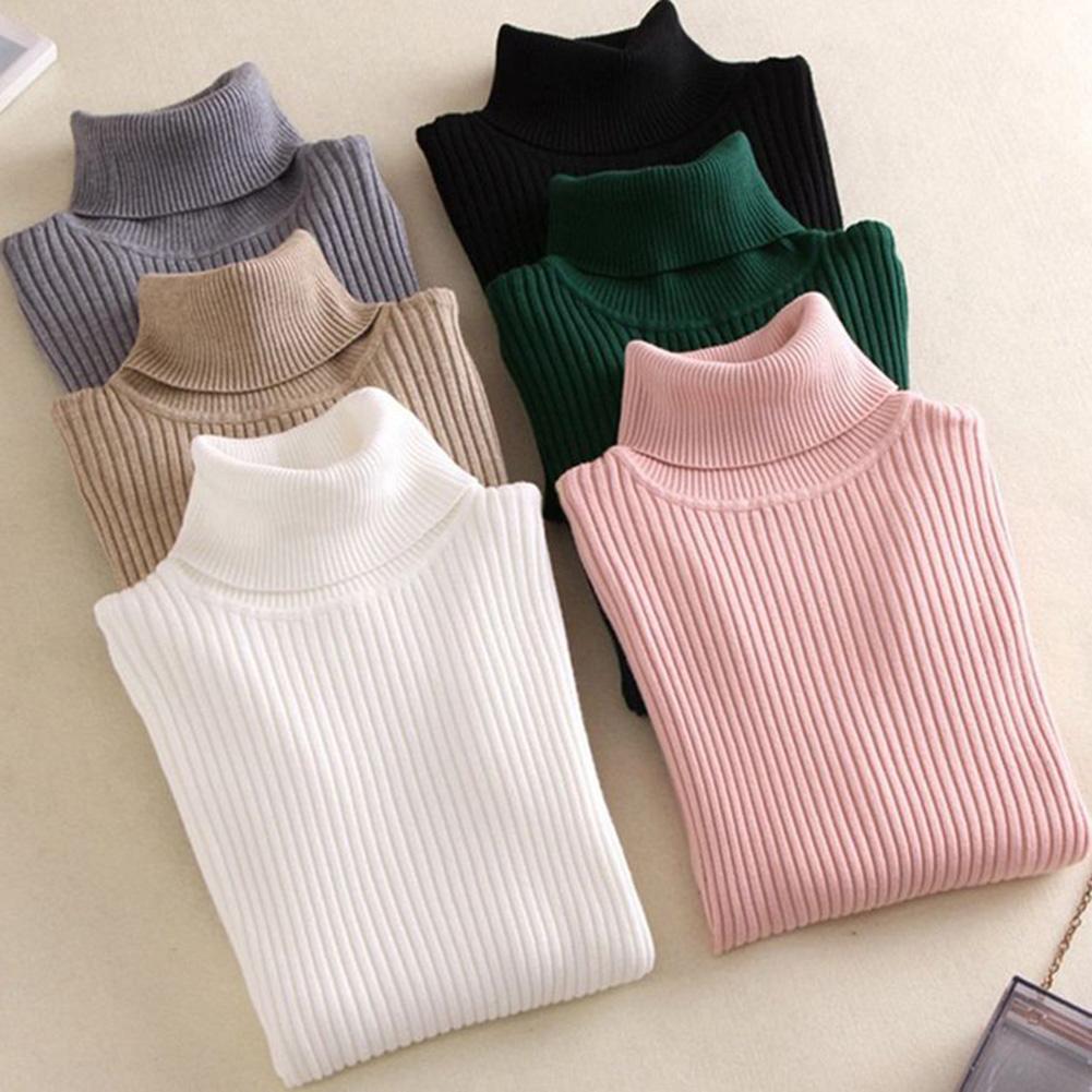 Dam tröjor vinter höst tröja med turtle neck elastisk smal stickad pullover bottentröja dam pullovers tröjor
