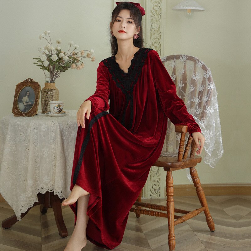 Pijamas cálidos de terciopelo para invierno, vestido suelto para el hogar, camisones de manga larga, albornoces para mujer, ropa de dormir