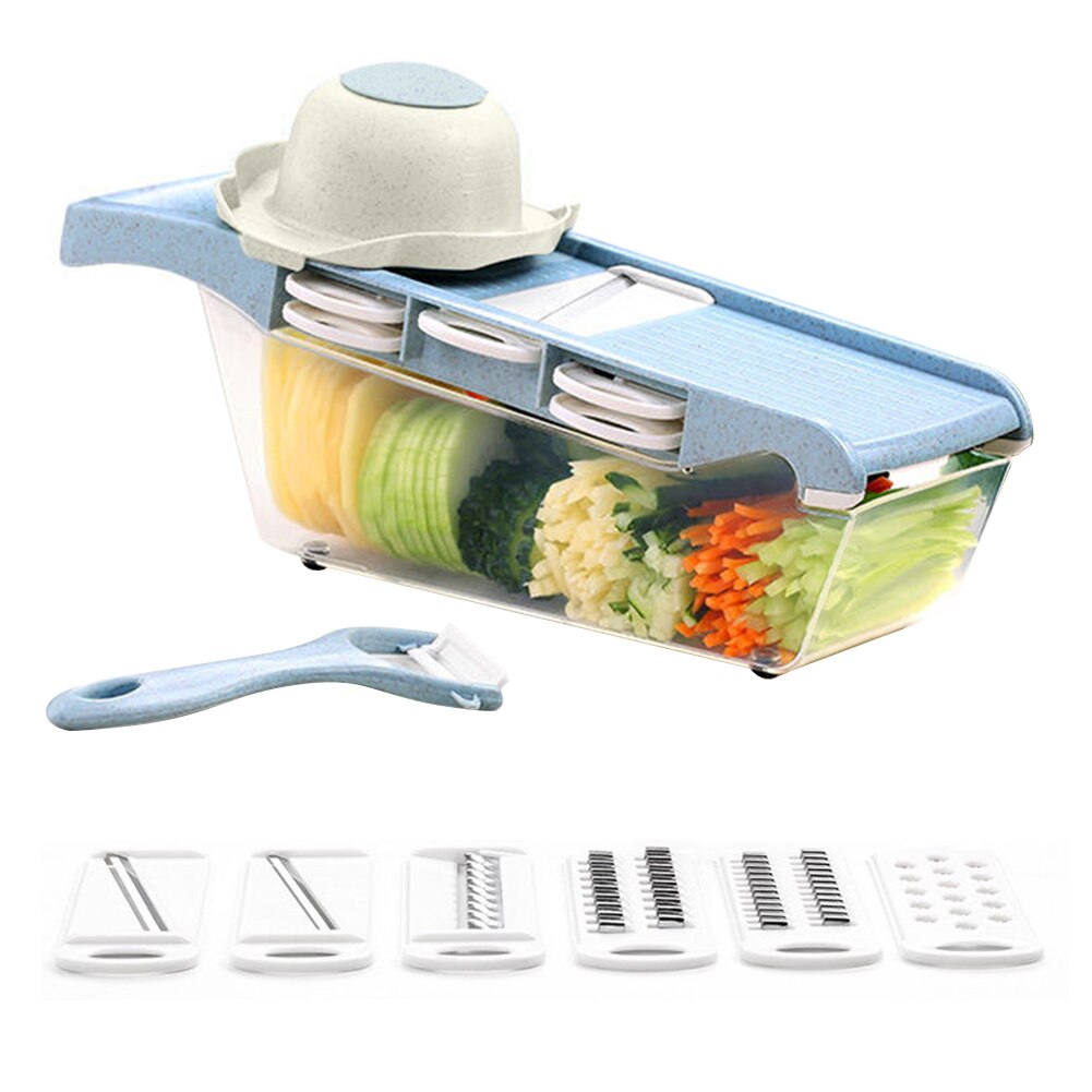 Multifunctional Vegetable Cutter for Vegetables Shredders Multi Slicer Peeler Carrot Fruit 6 in 1 Gadgets Vegetable Cutting Tool: Blue