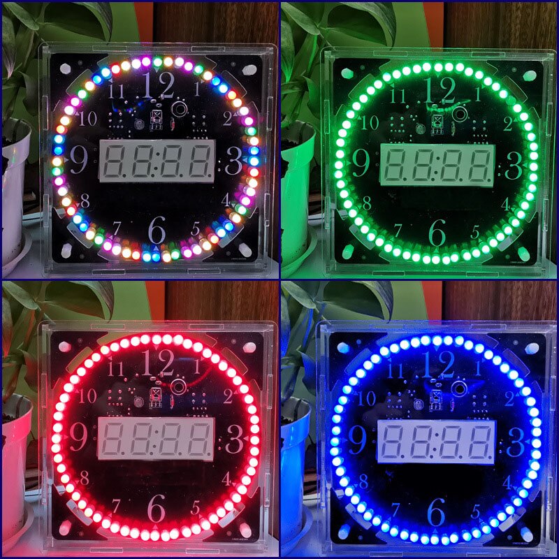 JFBL DIY Electronic Kit LED Clock Sodering Project Kit Colorful LED RGB Color Spectrum Music Alarm Clock Remote Control