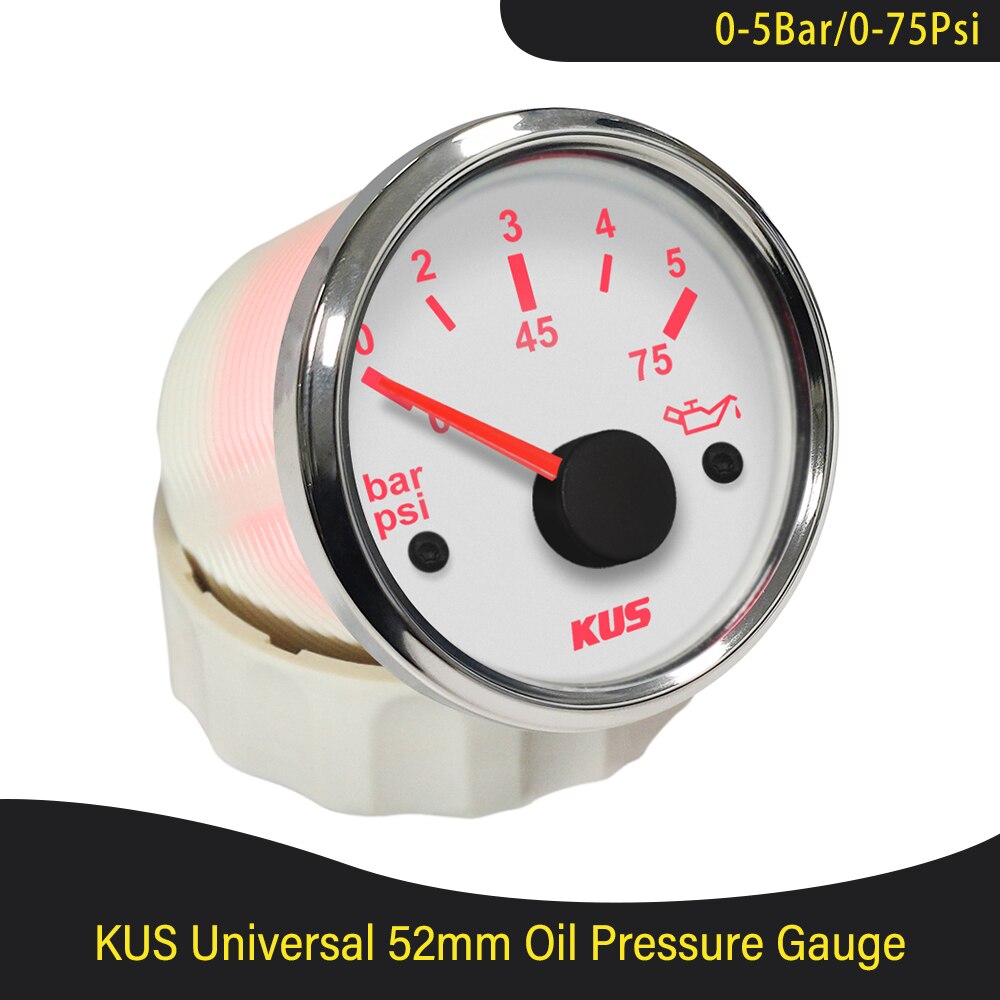 Kus 52mm oljetrykkmåler måler 0-5 bar (0-75 psi ) 0-10 bar (0-145 psi) med rød/gul bakgrunnsbelysning for båt bil lastebil  rv 12v 24v