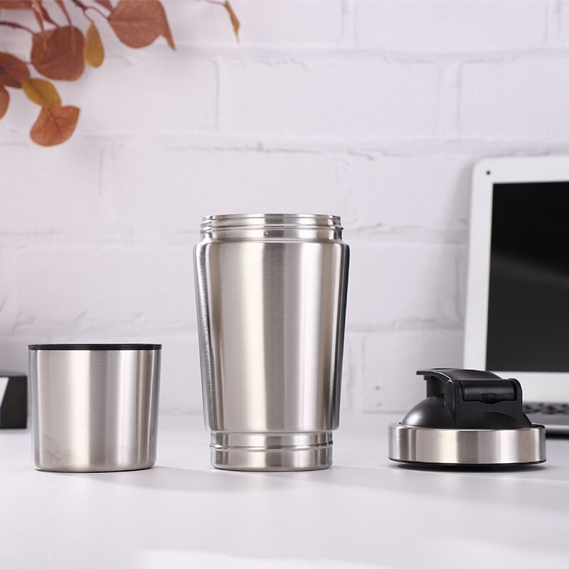 Waterflessen afneembare wei-eiwit poeder sport shaker fles voor roestvrij staal cup vacum mixer outdoor drinkware