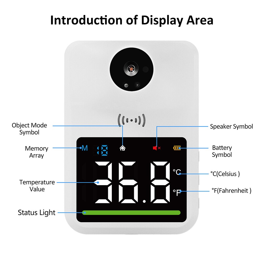 Non-Contact Digital Thermometer Wall-Mounted Infrared Forehead Thermometer School/Office/Metro Wall Thermometer