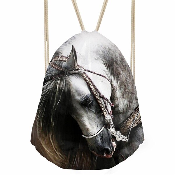 FORUDESIGNS Cool 3D Crazy Horse Print Woman Man Drawstrings Bags Beach Travel Sack Bags Casual Softback Student Backpack: W793Z3
