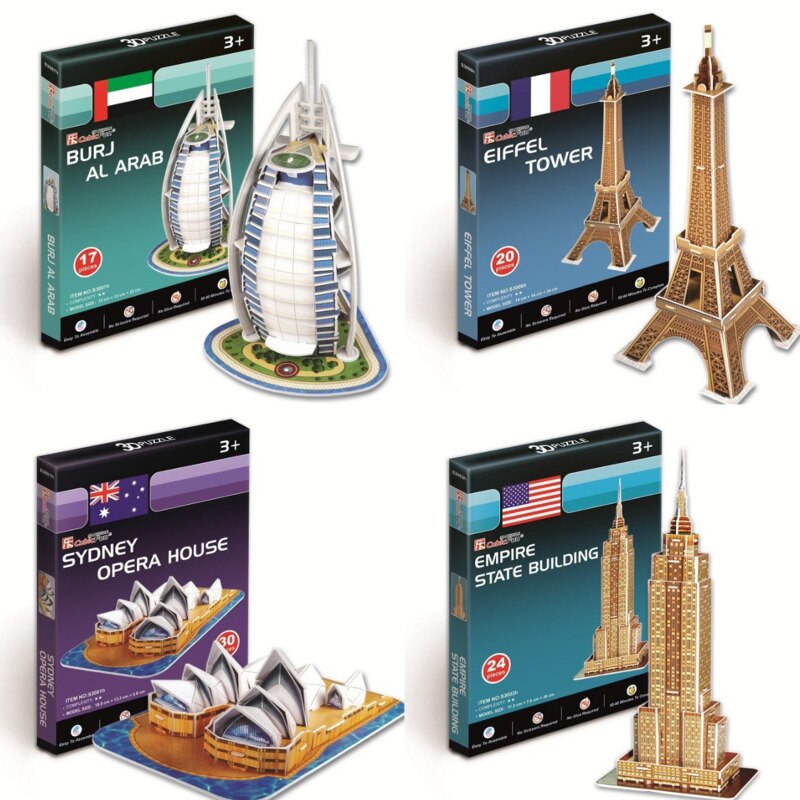 3D Puzzle di Carta Parola Edifici Famosi Torre Eiffel Puzzle Assemblato Modello FAI DA TE Giocattoli Educativi Per I Bambini Regali per Adulti