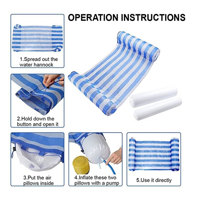 Avancerad simbassäng flytande hängmatta, multifunktionell vattenhängmatta loungestol med luftpump uppblåsbar flotta