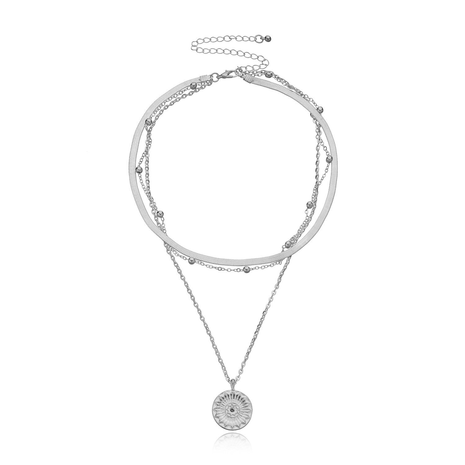 Vintage Multi Gelaagde Lotus Coin Chain Lichtmetalen Choker Kettingen Voor Vrouwen Bohemian Snake Kralen Chian Hangers Kettingen Sieraden: Silver