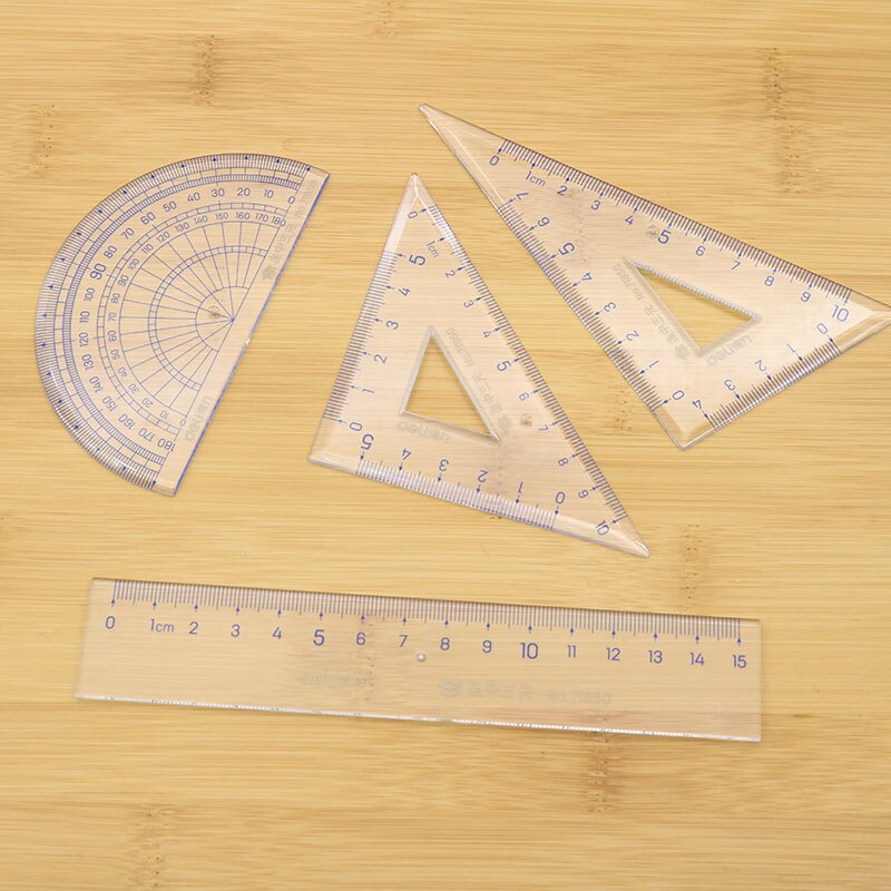 4 Piece Ruler 15cm Square Plate Length 10cm and Protractor Office and School Supplies Drawing Kit