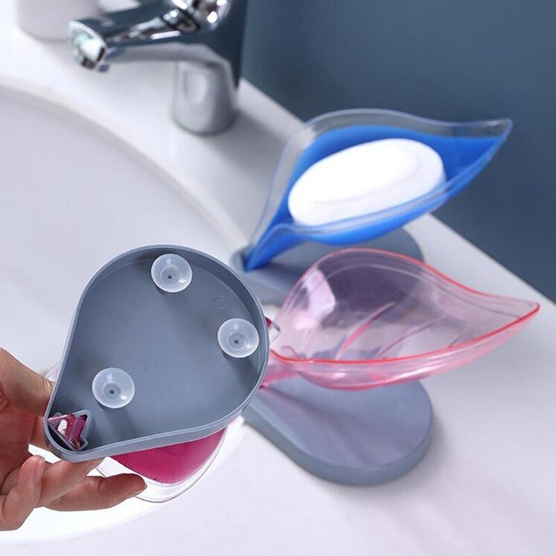 Såpeholder såpeskål oppbevaringsboks avløp baderomsorgan såpebrett sugekopp tørr bladform hjemmedekorasjon