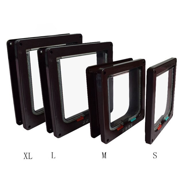 Porta de segurança com tampa para gato e cachorro, porta de plástico abs com buraco para cães, gatos e animais de estimação pequenos, fácil de usar e seguro: brown / M