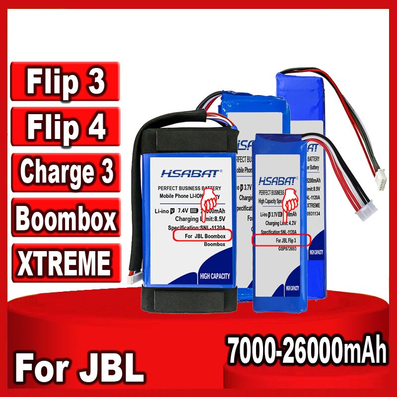 Hsabat 7000Mah ~ 26000Mah Top Speaker Batterij Voor Jbl Flip 4 Flip4 / Flip 3 Flip3/Xtreme/Boombox/Lading 3