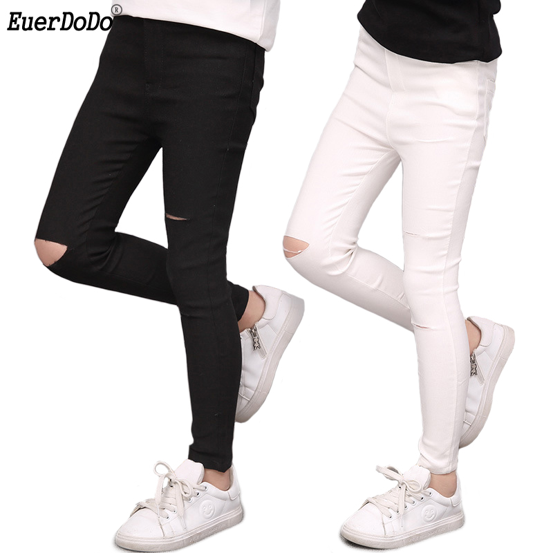 Elastic Girls Leggings Cotton Ripped Pencil Pants For Teenage Girl Slim Kids Trausers Children School Pants 10 12 years