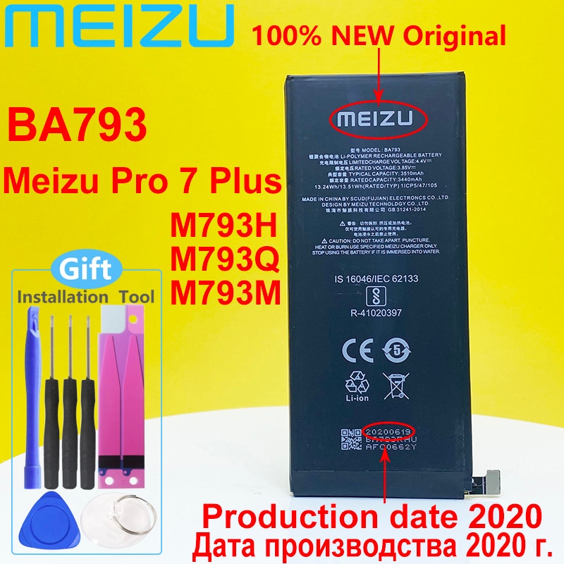 Original BA793 For Meizu Pro 7 Plus Battery M793H/M793M/M793Q BA792 For Meizu Pro 7 Battery M792H/M792Q/M792C + Tools