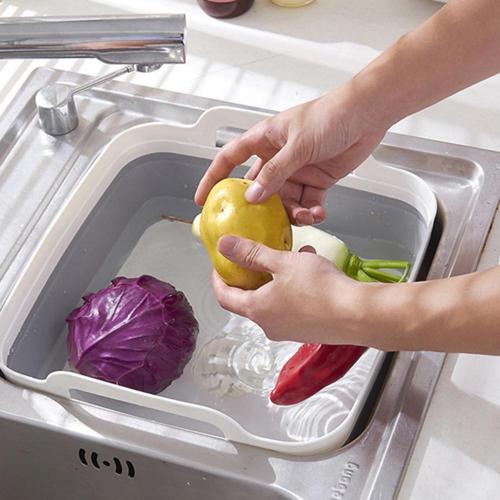 Folding Basin Silicone Dish Tub Collapsible With Drain Plug Handles Sink Drainer Sink Colander For Camping