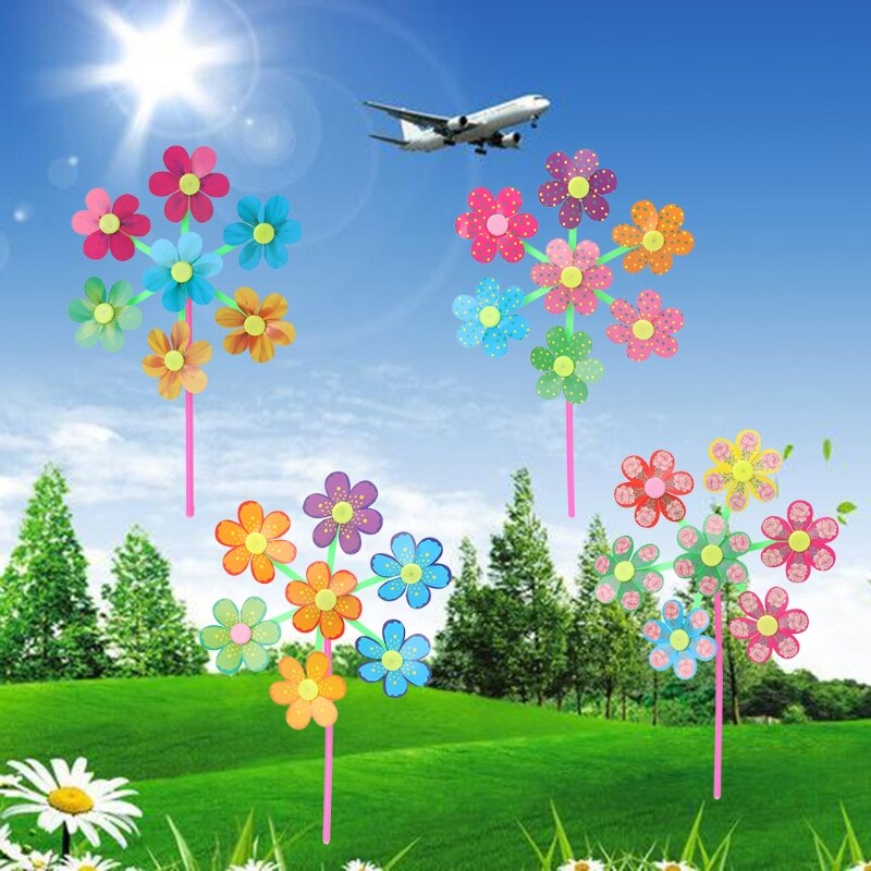 Flower Pattern Spinner Wind Windmill Kids Children Toys Garden Yard Decoration