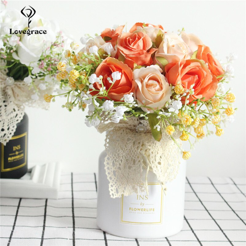 Bouquet de mariage mariée porte-main soie artificielle babyssouffle Rose fleurs dentelle petit Bouquet demoiselles d'honneur mariage décor Flores