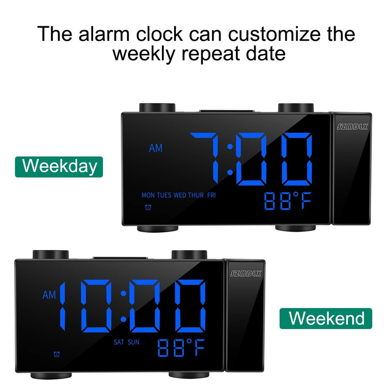 LED FM Radio réveil numérique Projection de l'heure horloge de bureau fonction Snooze affichage de la température USB Charge rétro-éclairage horloge de Table