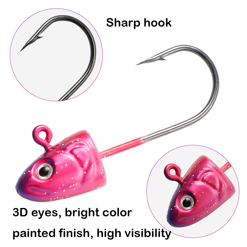 JOHNCOO 5pcs Jig Head Soft Lure Hook 3.5g 5g 7g 10g 3D Eye Jig Head Jigging Silicone Bait Soft Worm Hook
