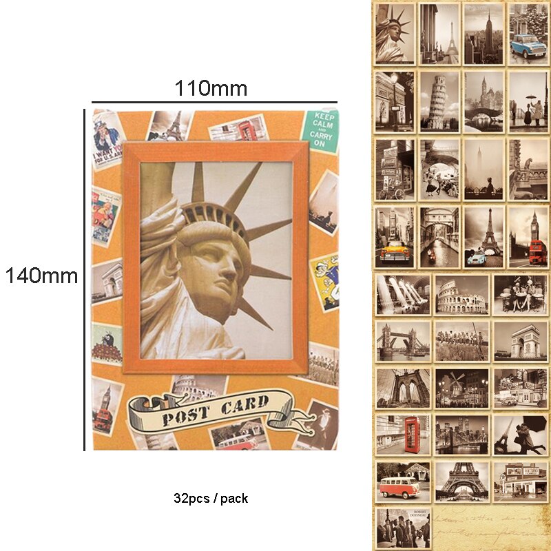 Conjunto de 32 tarjetas de viaje Vintage con paisaje arquitectónico, set de tarjetas postales, tarjeta de de felicitación: Retro architecture