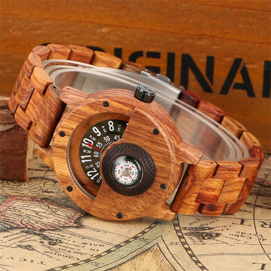 Houten Mannen Horloge Sport Kompas Quartz Horloge Hout Horloge Band Casual Heren Horloges