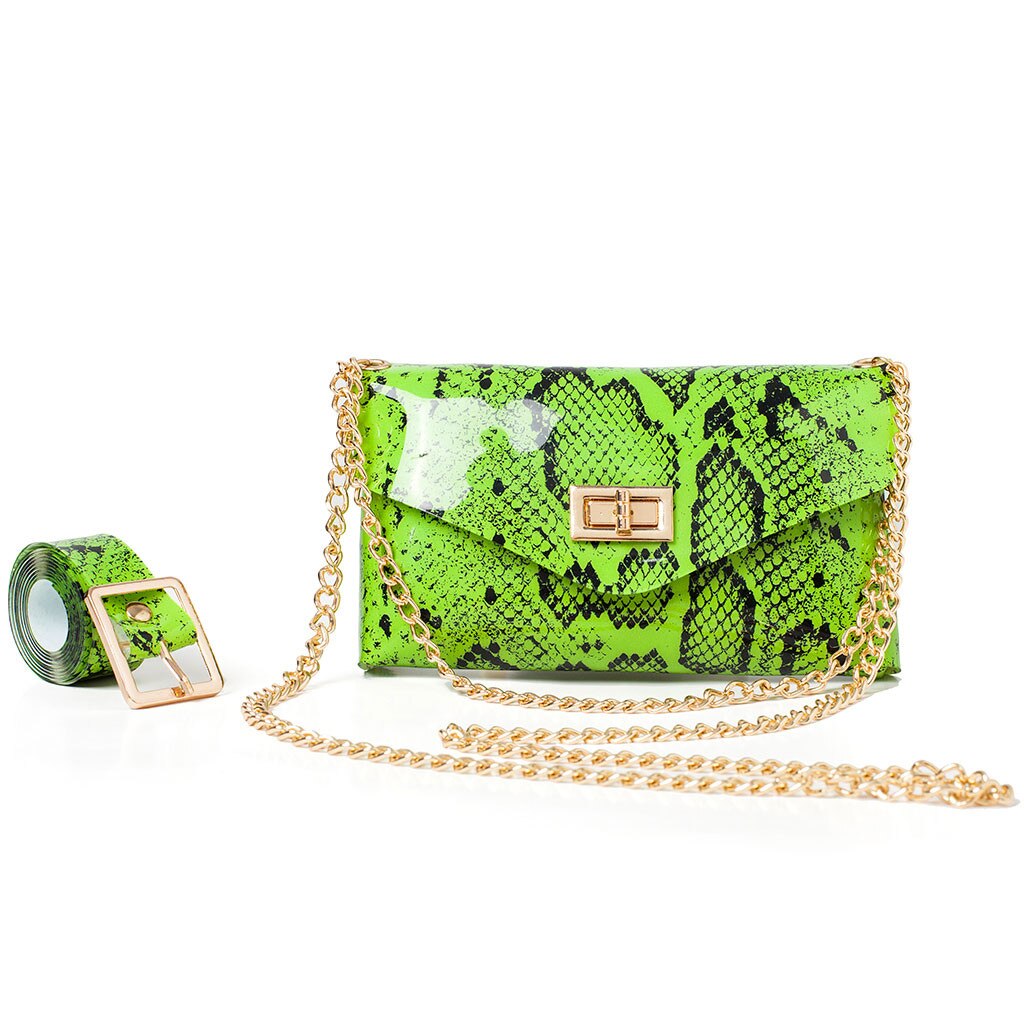 Neon- GrüNe Schlange Druck Taille Tasche Gürtel Tasche Frauen Serpentin PU Leder Taille Brust Taschen Weibliche fanny Pack Heuptas: grün