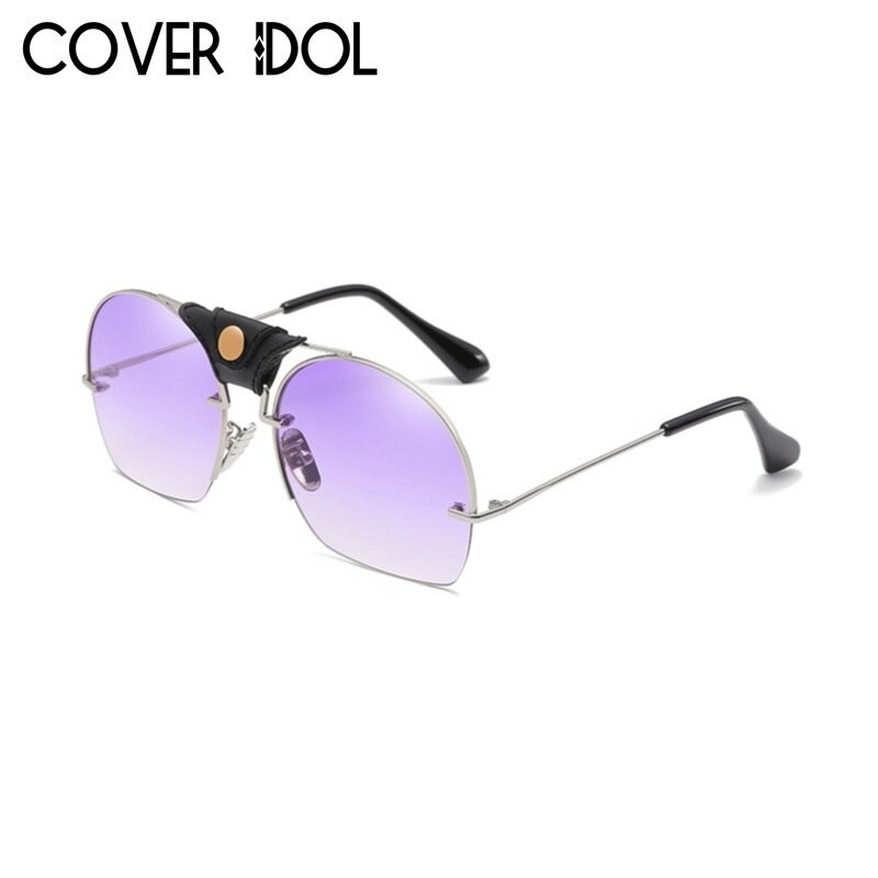 Klassieke Zonnebril Voor Mannen en Vrouwen Semi Randloze Smart Zonnebril Unisex Zonnebril Oculos de Sol UV400: Silver w Purple
