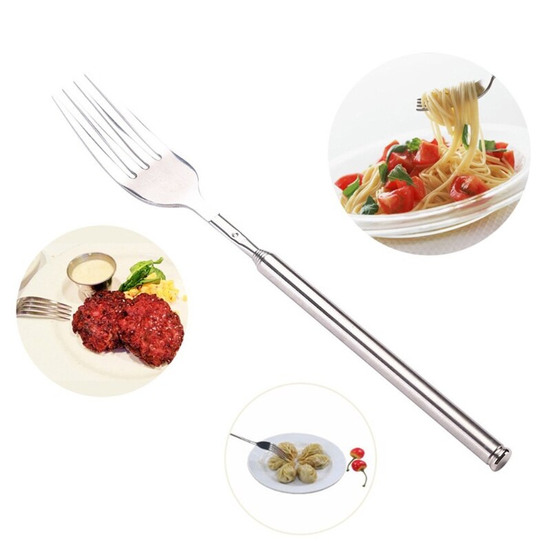 BBQ Telescopic Extendable Fork Dinner Fruit Dessert Long Handle Cutlery Forks Meat Fork Kitchen Accessories Tools